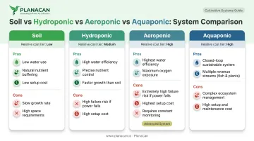 Comparison of soil hydroponic aeroponic and aquaponic cultivation system trade-offs