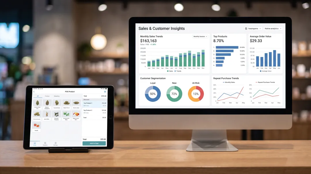 dispensary point-of-sale system displaying embedded analytics reporting dashboard