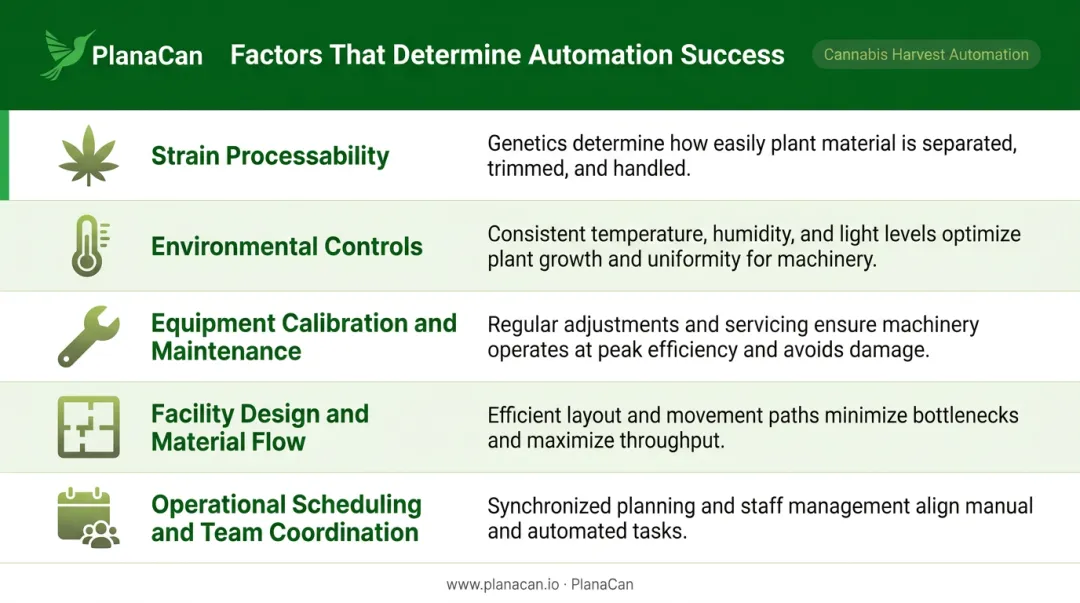 Five key operational factors affecting cannabis harvest automation outcomes and consistency