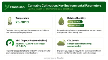 Cannabis cultivation environmental control parameters VPD temperature humidity CO2 targets by growth stage