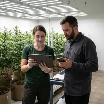 Grow team using cultivation software in a cannabis facility