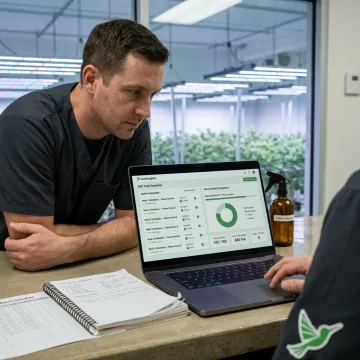 Cannabis SOP task dashboard on a laptop