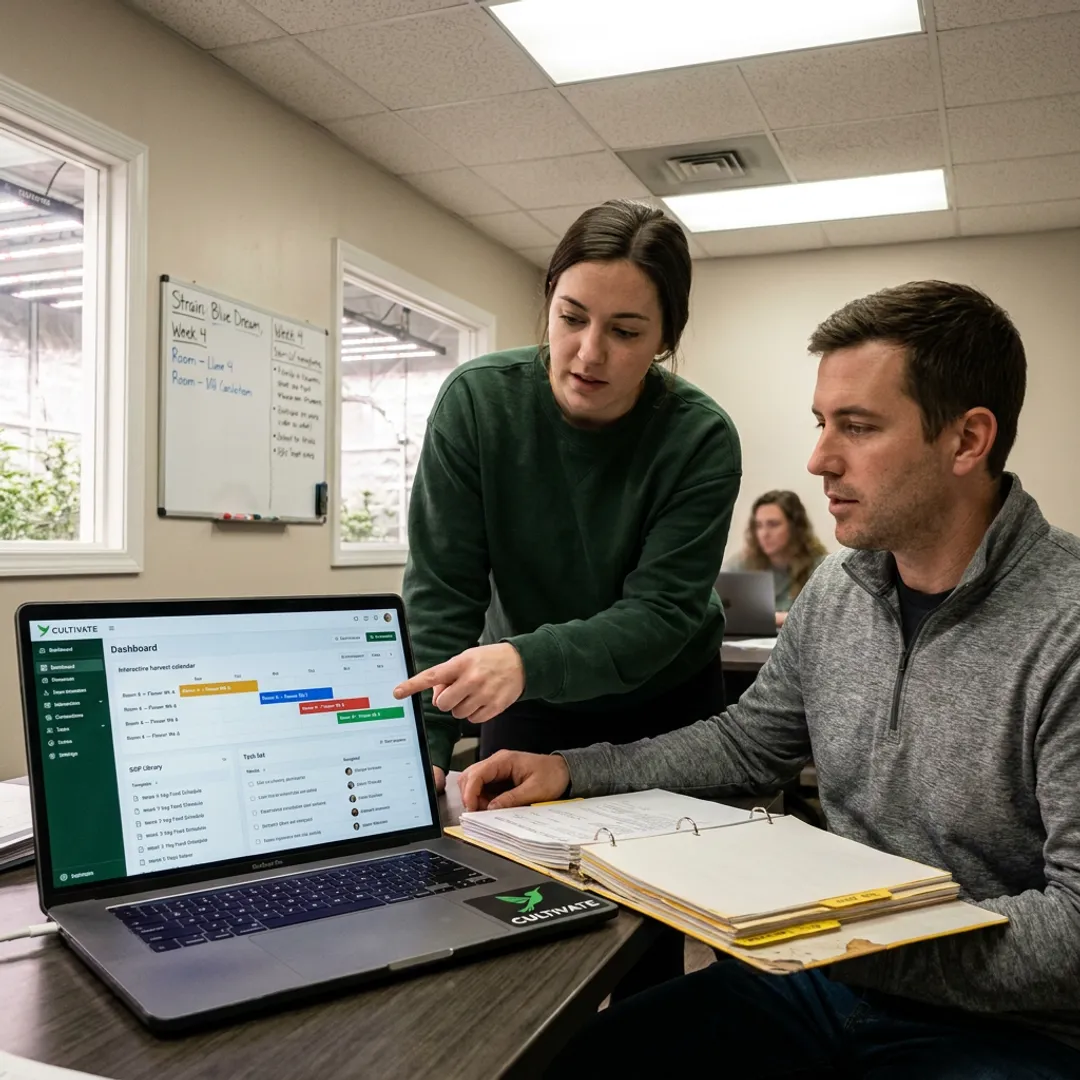Cultivation team building SOP workflows on a software dashboard