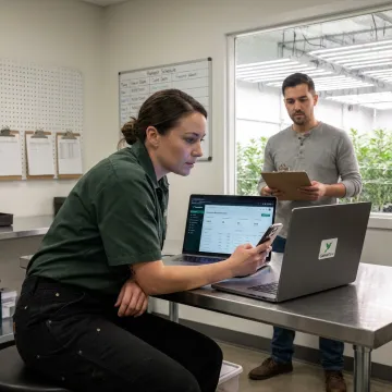 Cultivation manager reviewing grow schedules on software dashboard