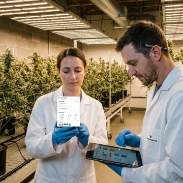 Cannabis team using cultivation software in an Illinois grow room