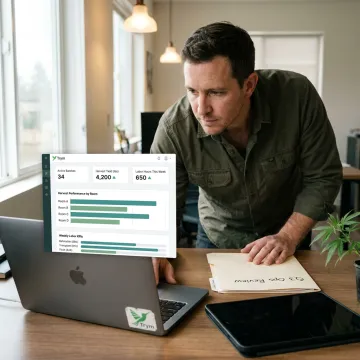 Cannabis analytics dashboard on a laptop