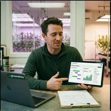 Cultivation manager reviewing dashboard reports