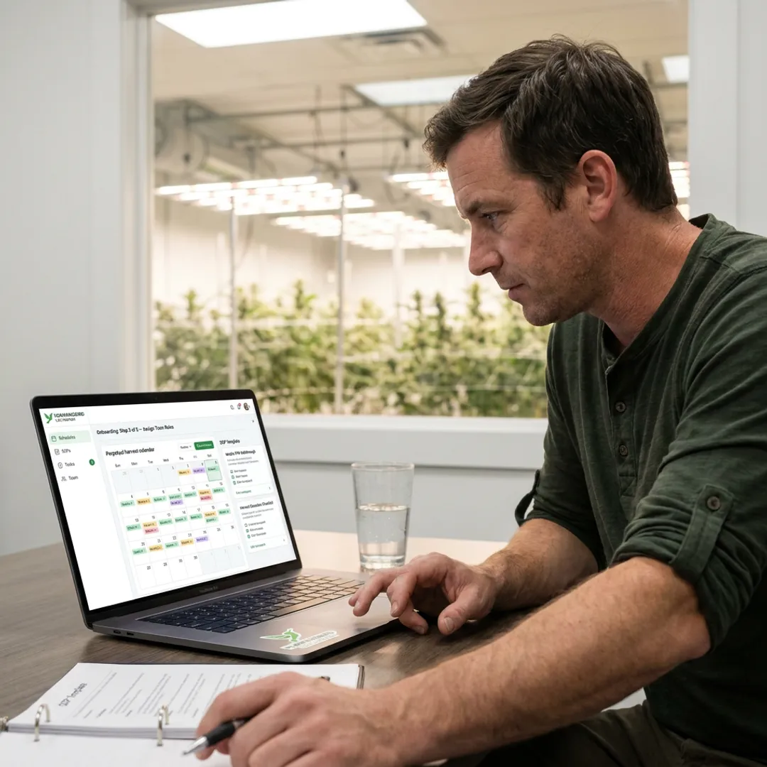 Cultivation manager reviewing software onboarding