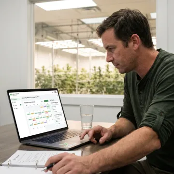 Cultivation manager reviewing software onboarding