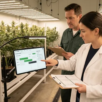 Commercial cannabis grow team using cultivation software