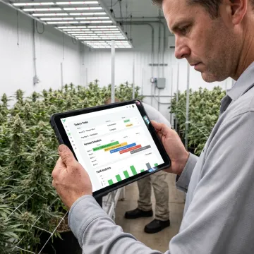 Grower using farm management software in a cultivation facility