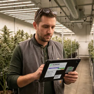 Cultivation manager reviewing grow schedules on software