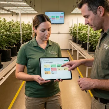 Cannabis cultivation team using automation software