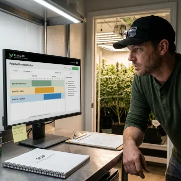 Cultivation manager reviewing automated grow schedule