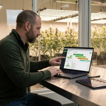 Cultivation manager reviewing grow schedules on software