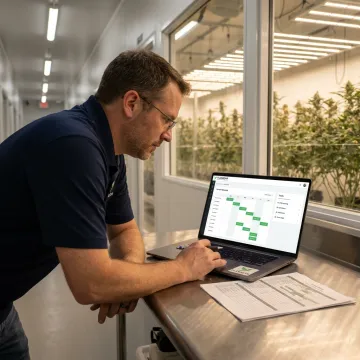 Cultivation manager reviewing grow workflow software