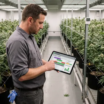 Cultivation manager reviewing cannabis grow-room operations software