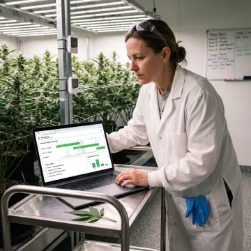 Grow manager reviewing cultivation workflow