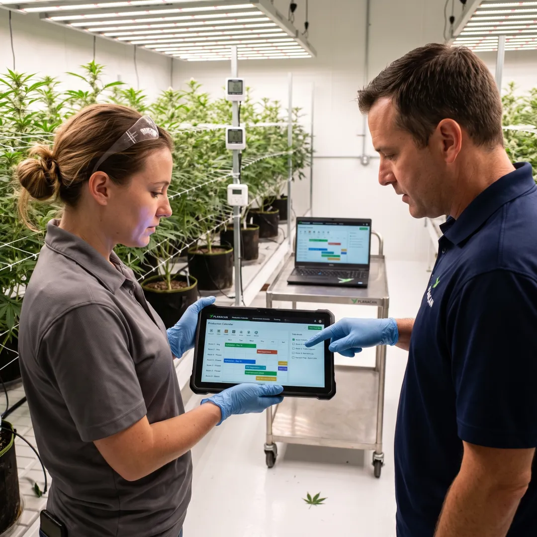 Grow team coordinating tasks with cultivation software