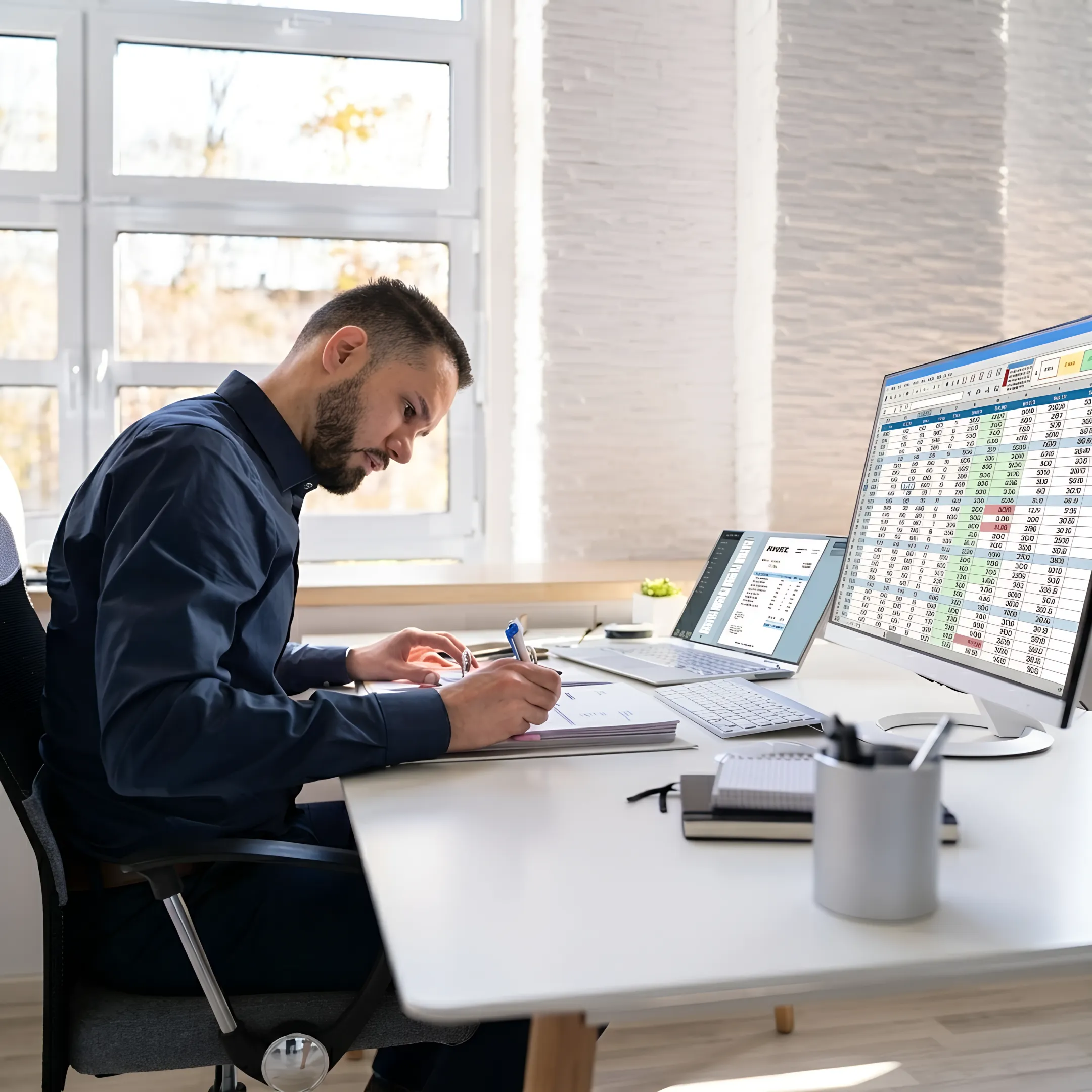 Financial advisor explaining business performance reports