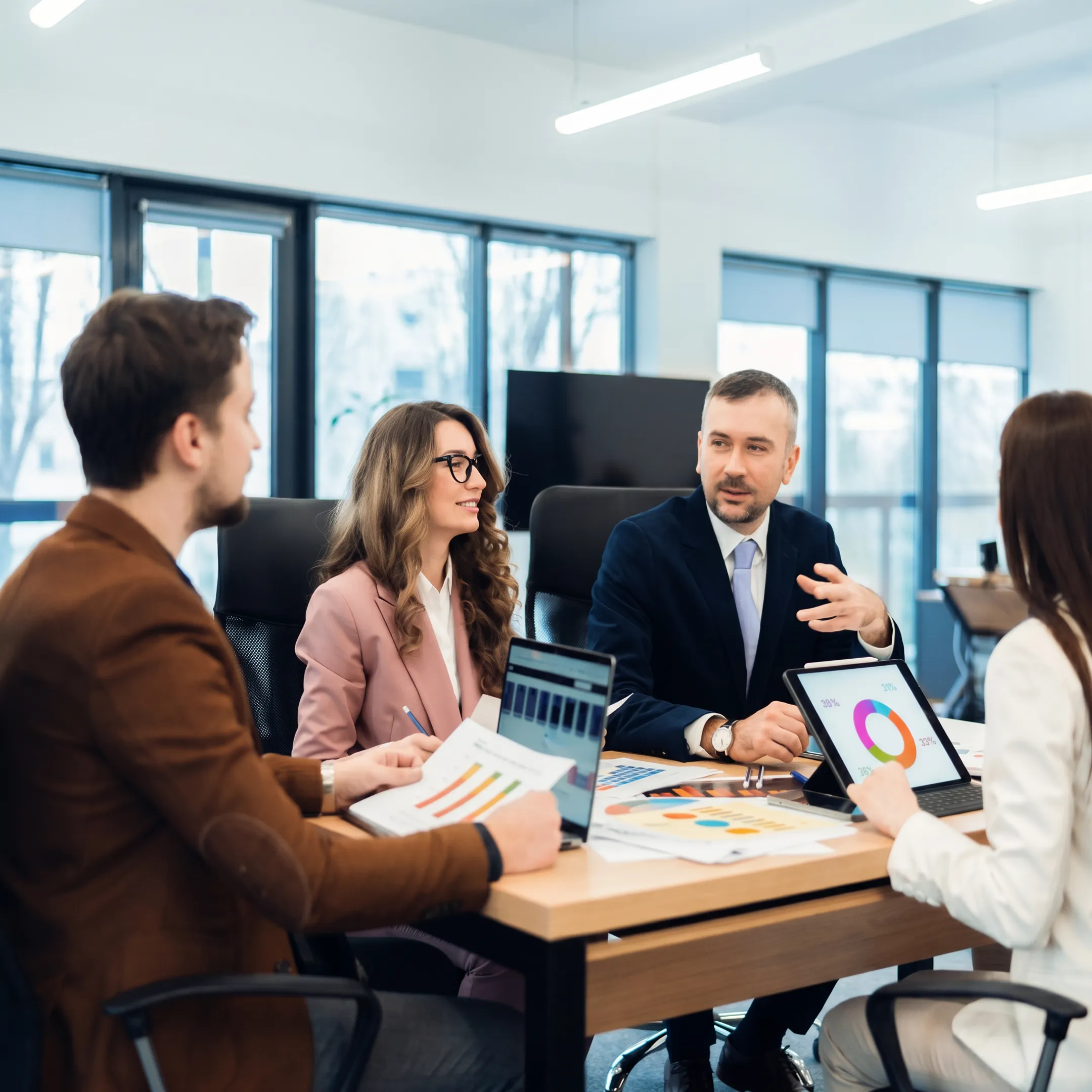 Advisor explaining financial reports to a business owner