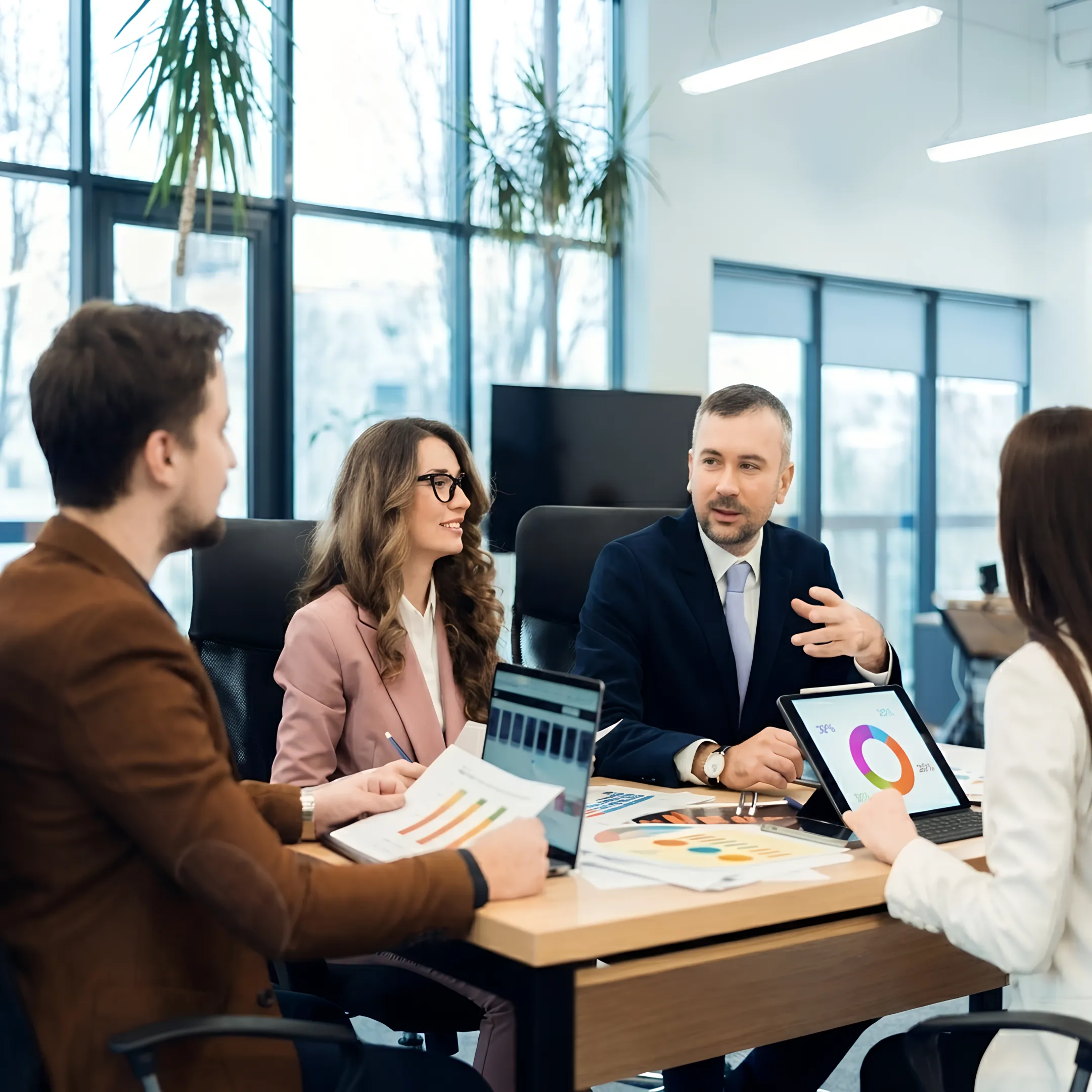 Financial advisor explaining business performance reports