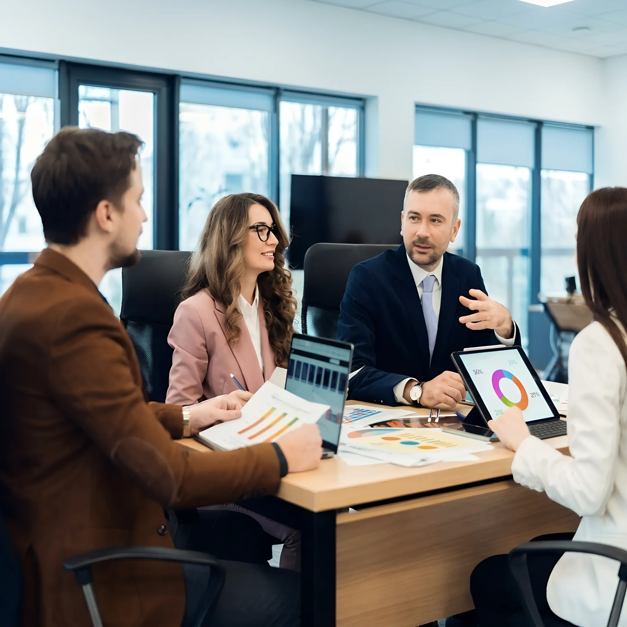 Advisor explaining financial reports to a business owner
