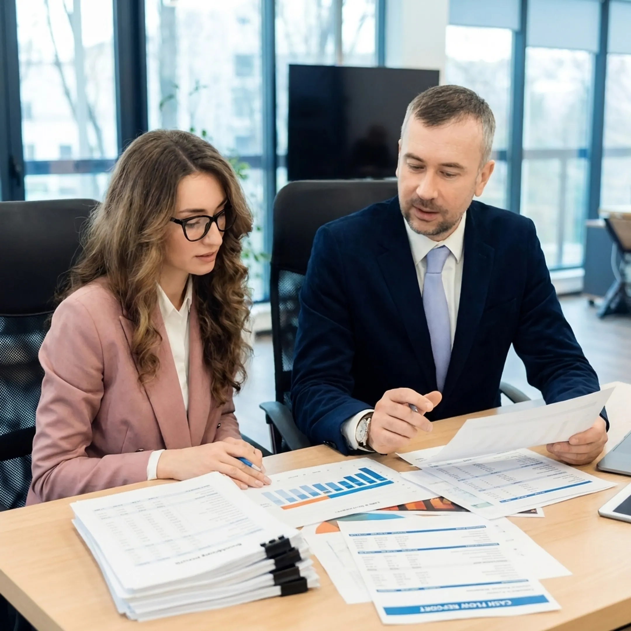 Business owner and accountant discussing financial reports