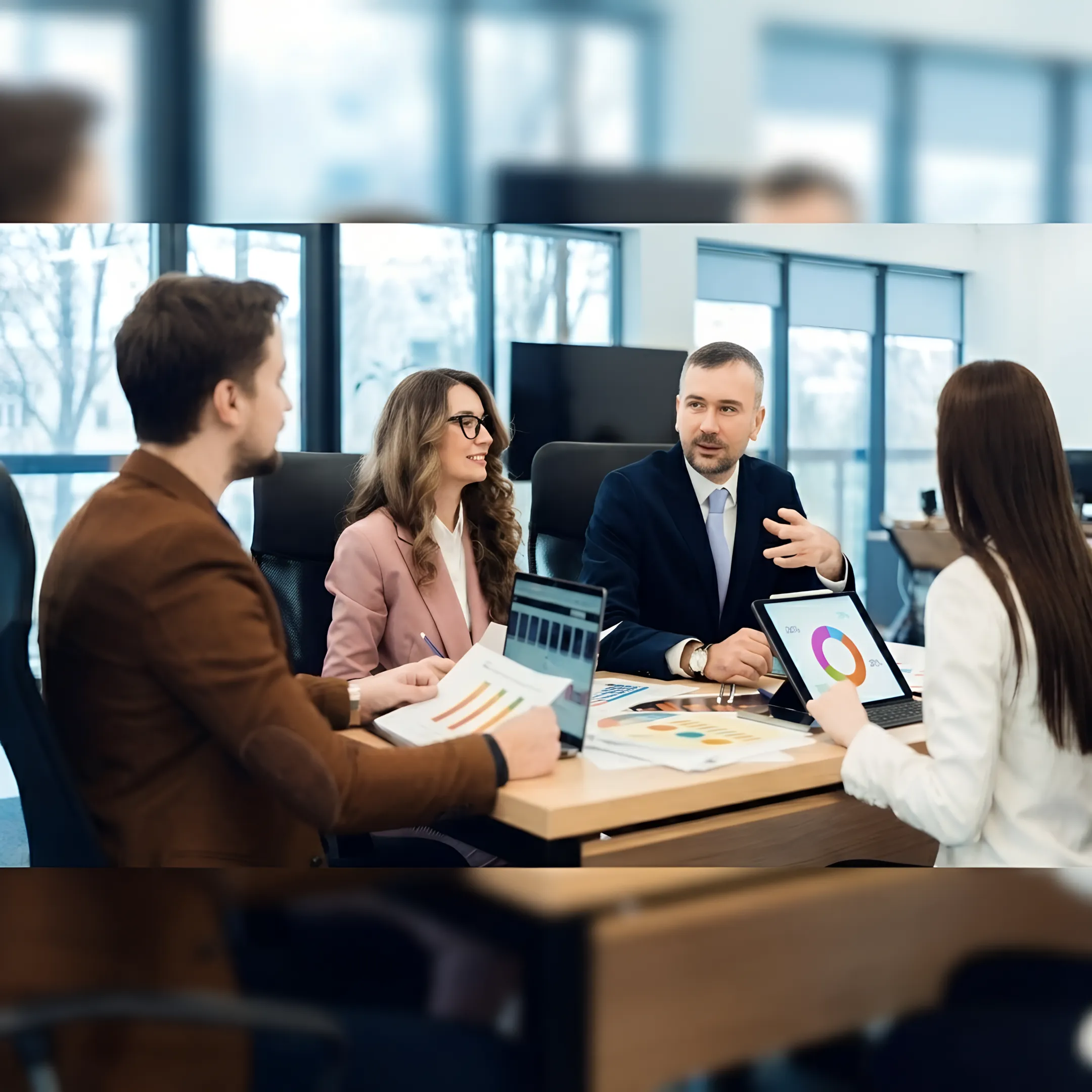Financial advisor explaining business accounting reports
