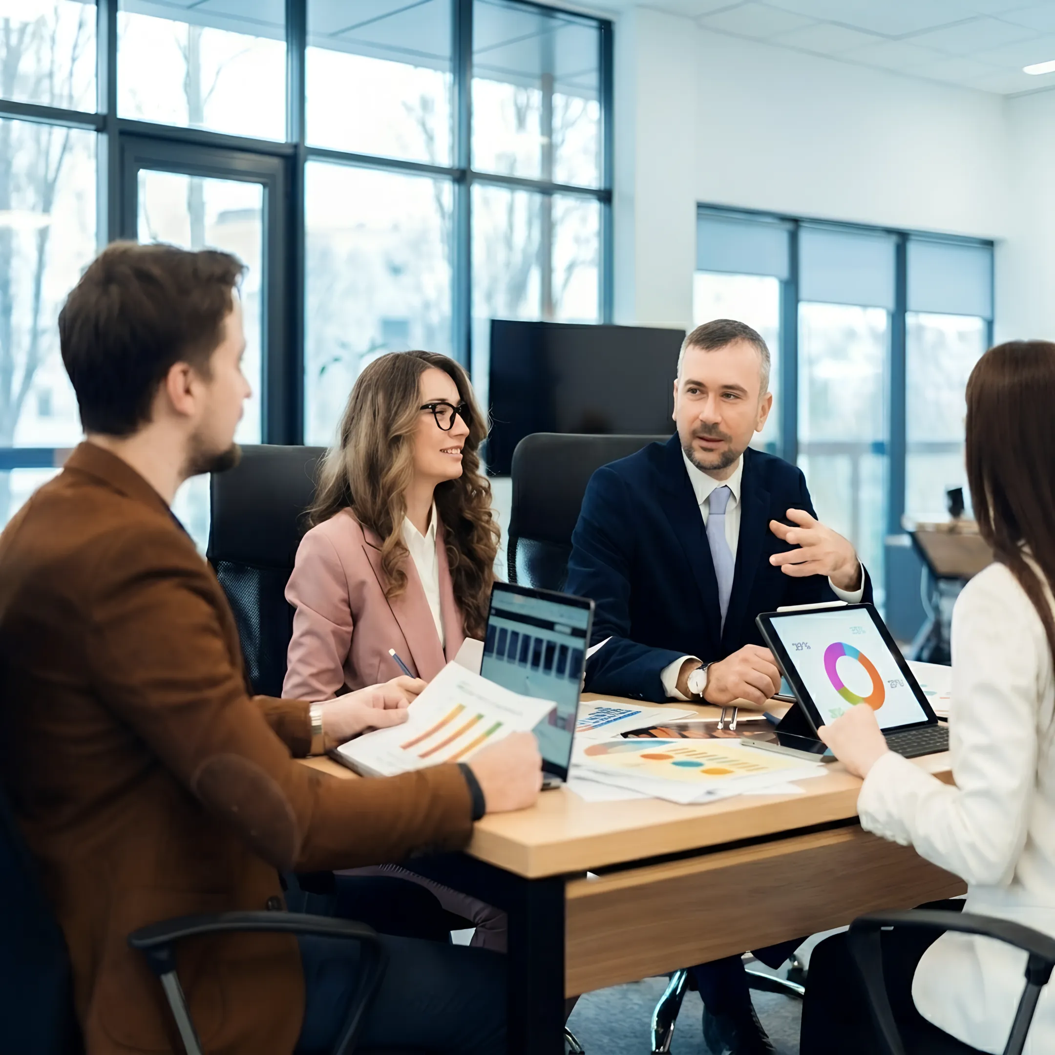 Business owner reviewing clear financial reports with an accountant