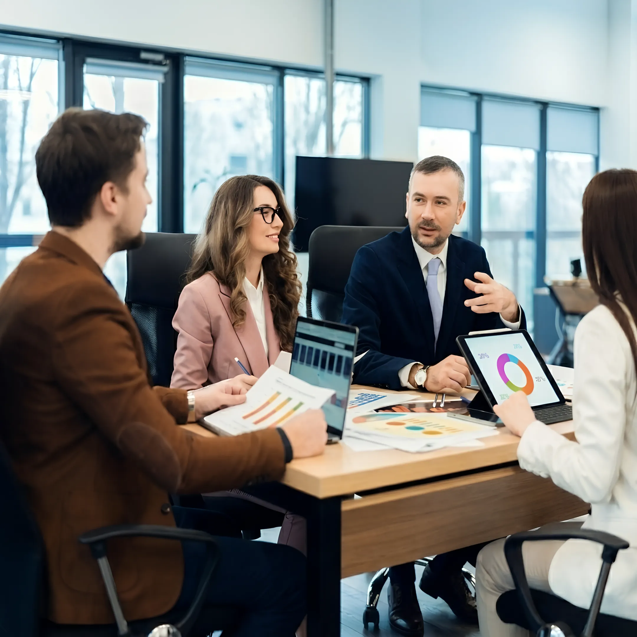 Financial advisor explaining business performance reports