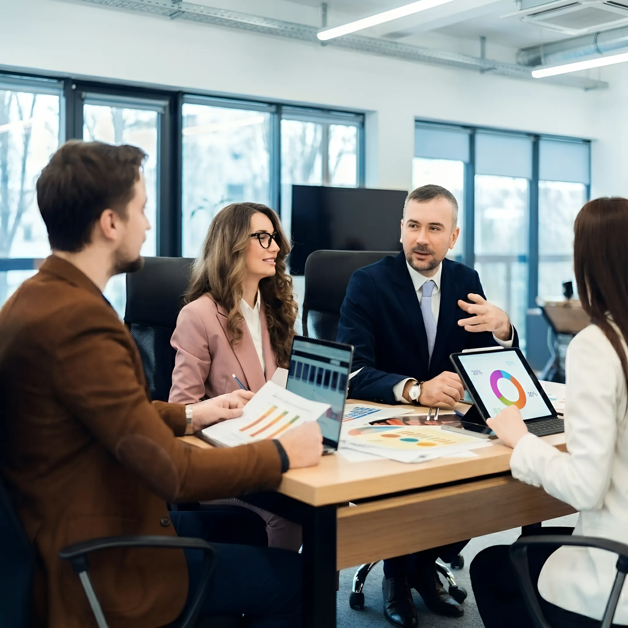 Financial advisor presenting business performance reports