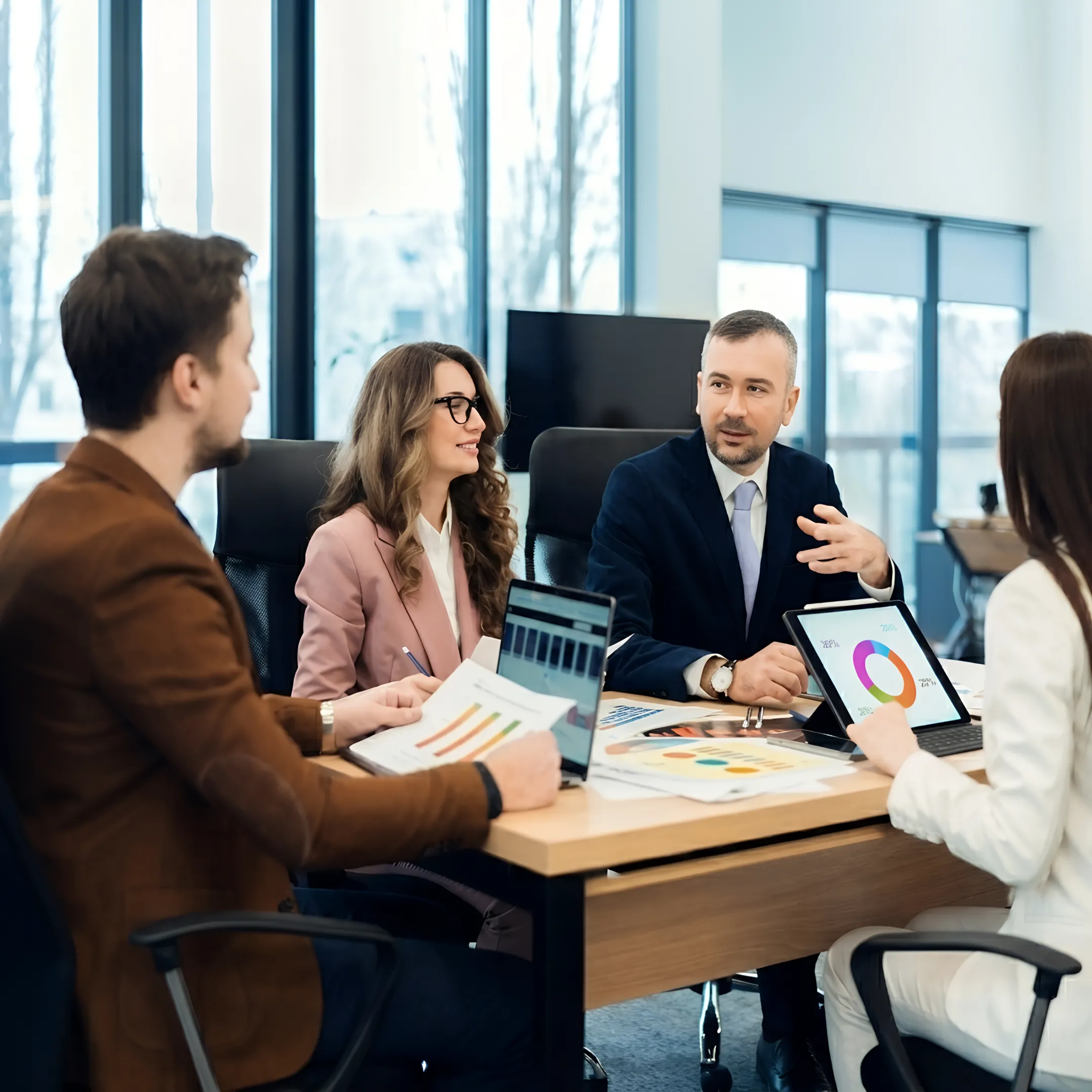 Advisor explaining a financial forecast to a business owner