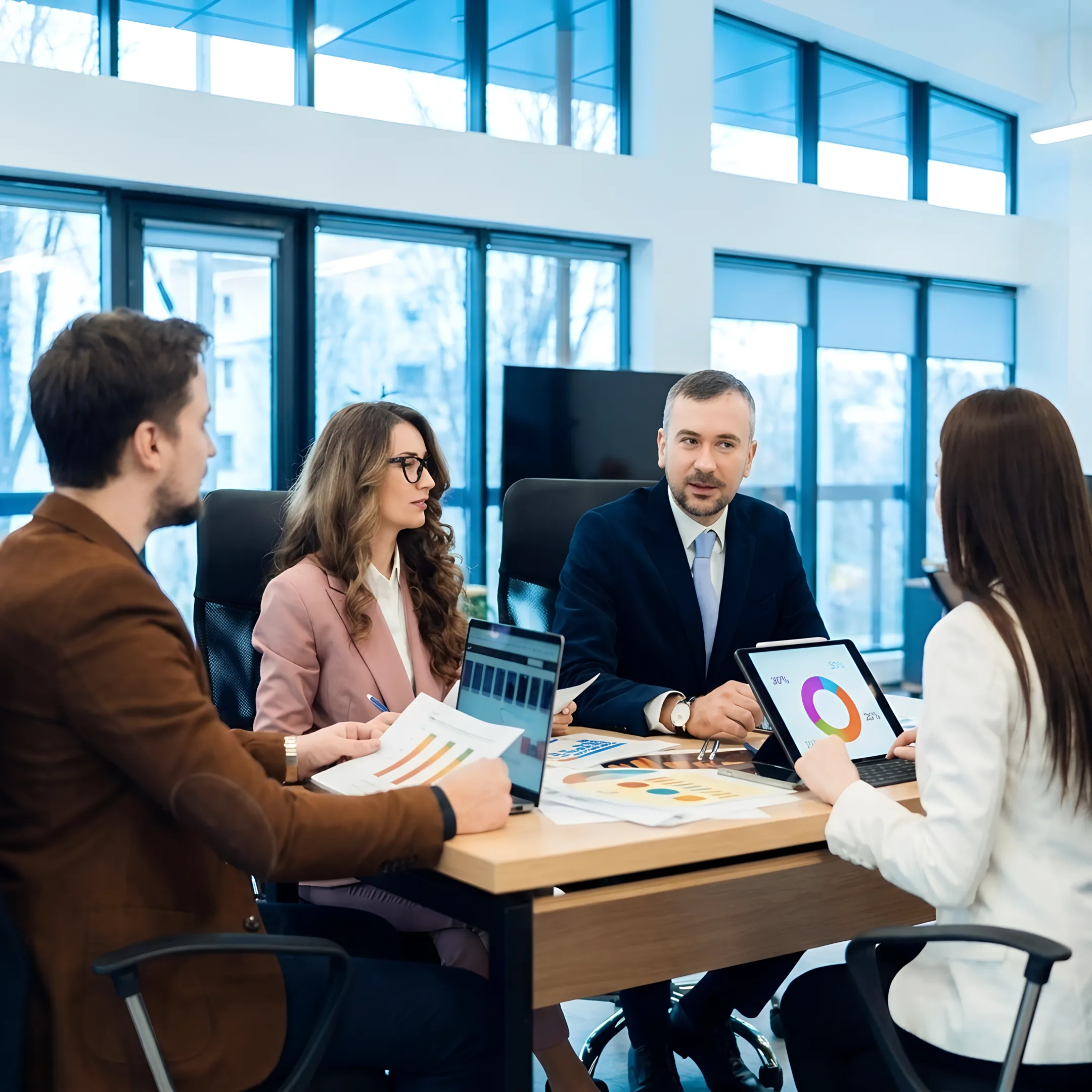 Advisor explaining financial reports to a business owner