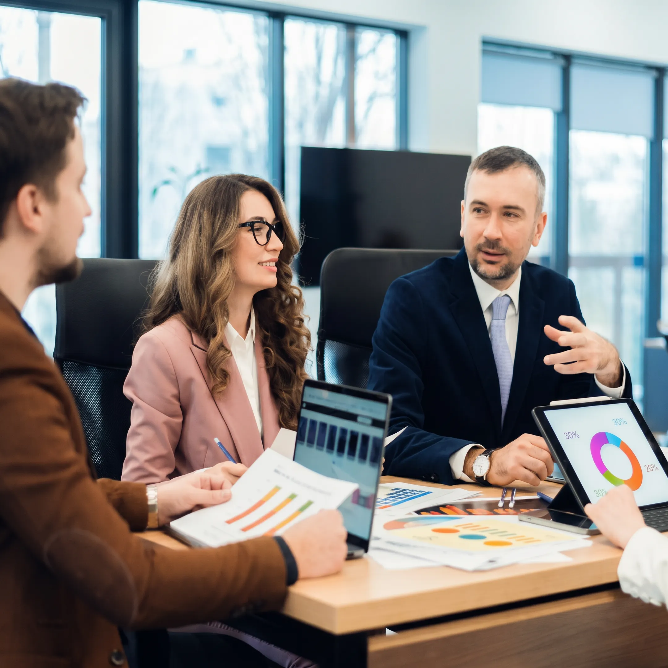 Advisor explaining financial performance charts to a business owner