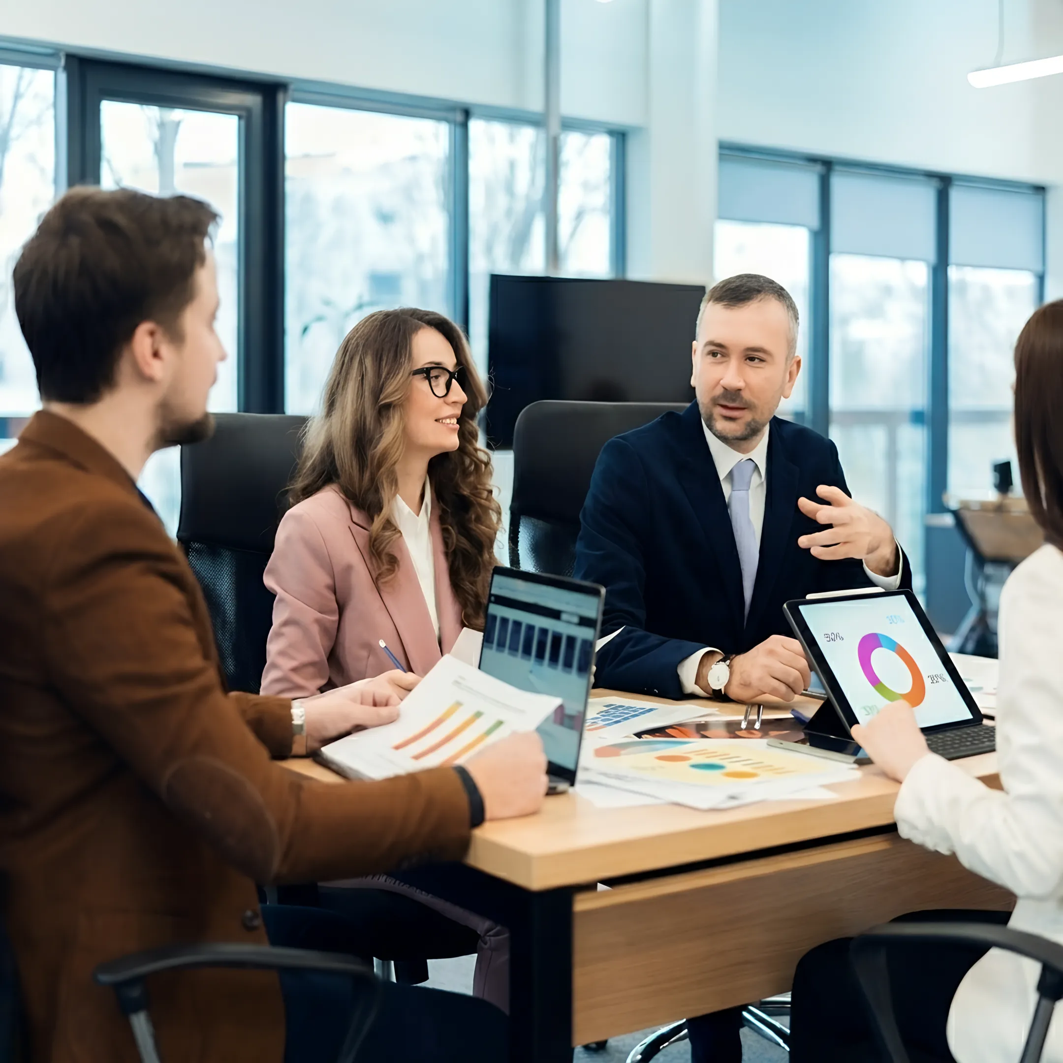 Advisor explaining financial performance to a business owner
