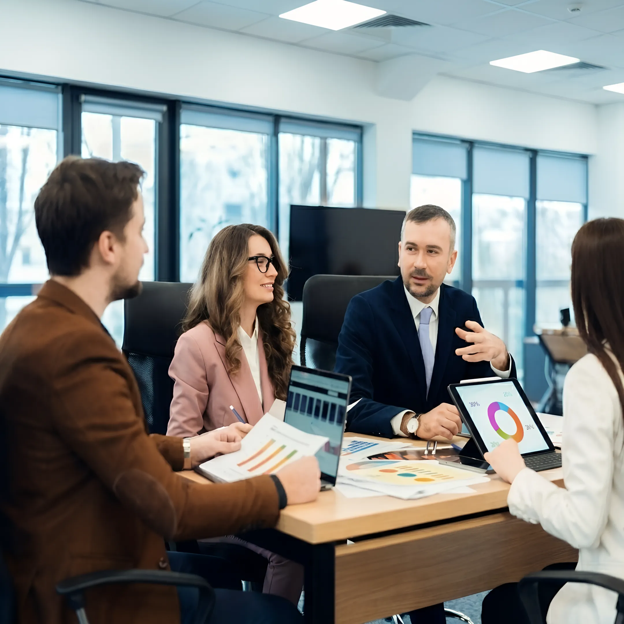 Financial advisor presenting business performance reports