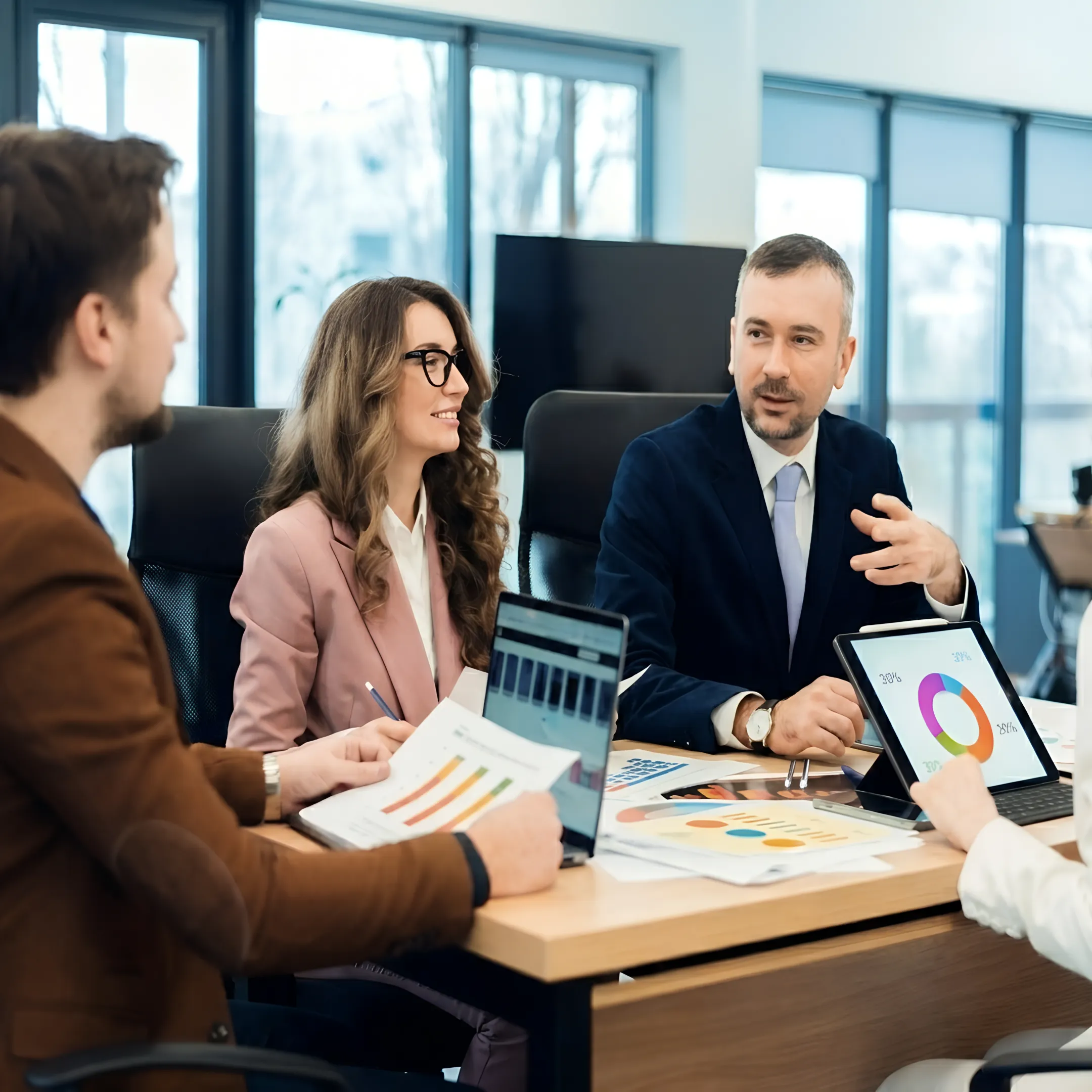 Financial advisor explaining business reports