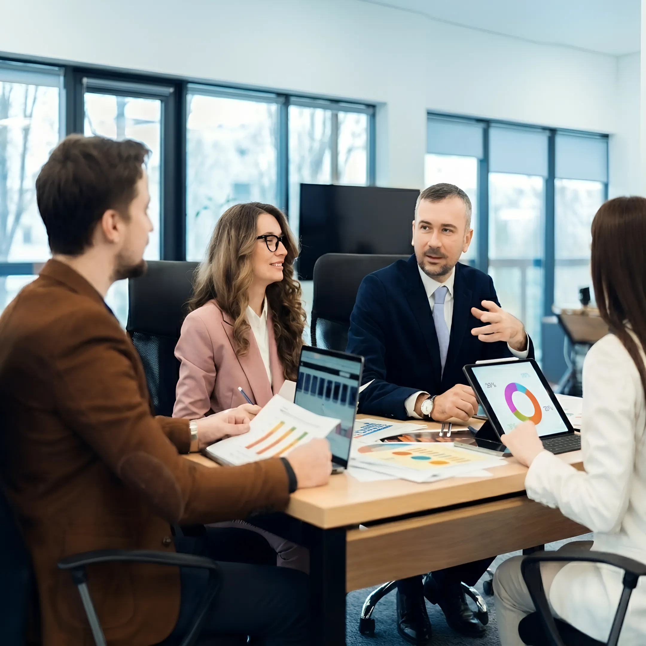 Advisor discussing accounting reports with a business owner