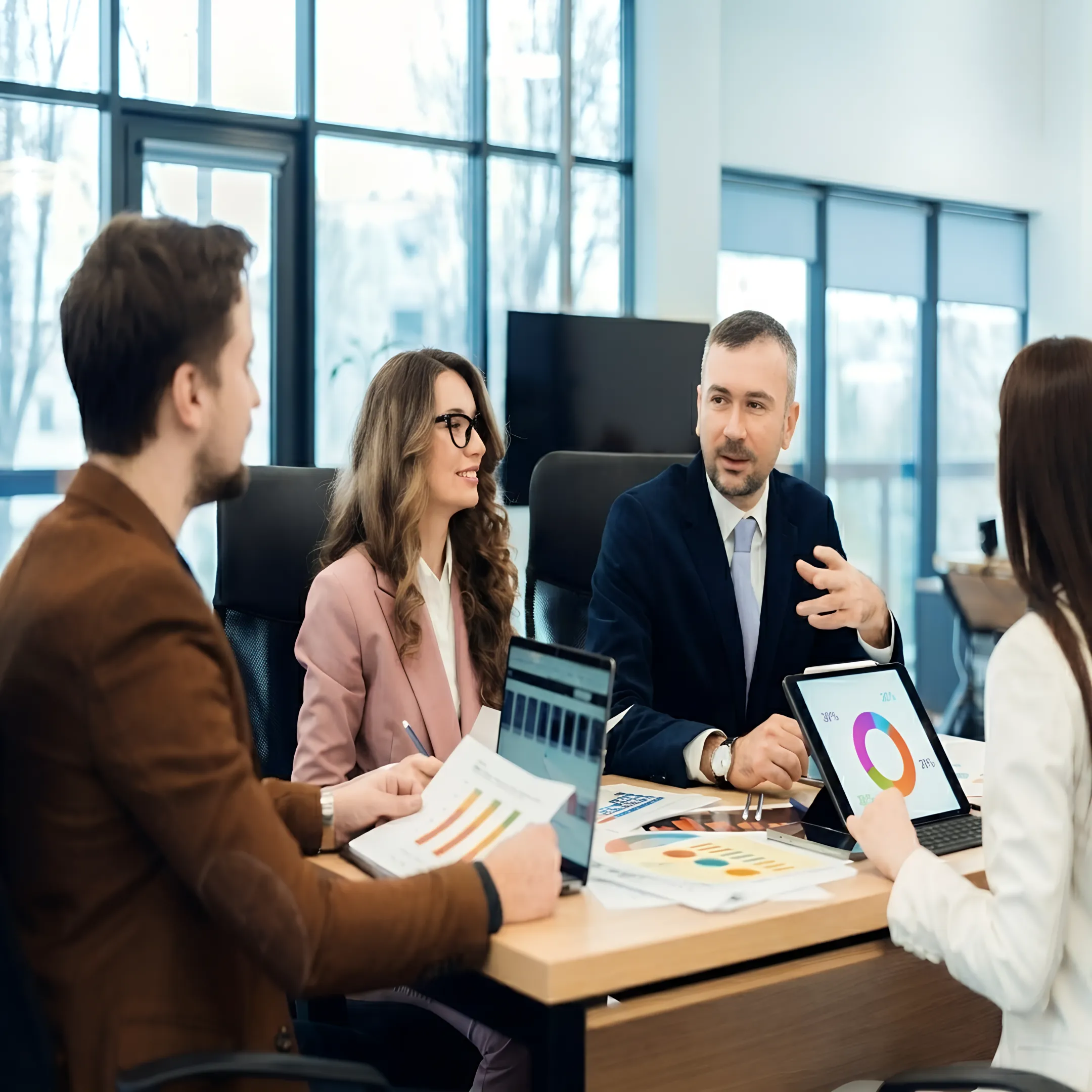 Small business owner discussing financial reports with an accountant