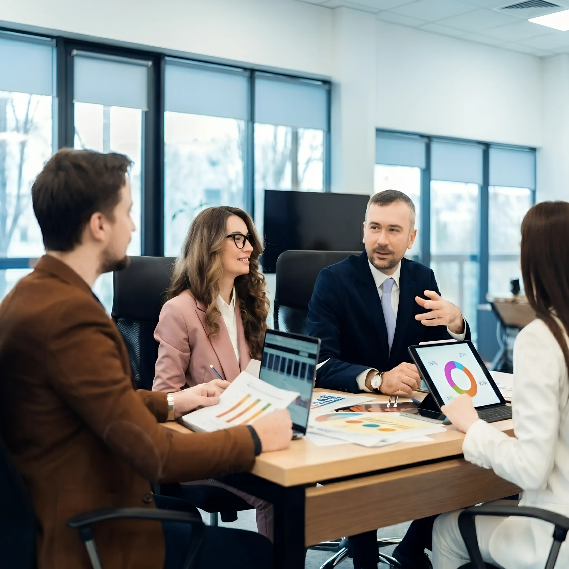 Accounting professional explaining financial insights to a business owner