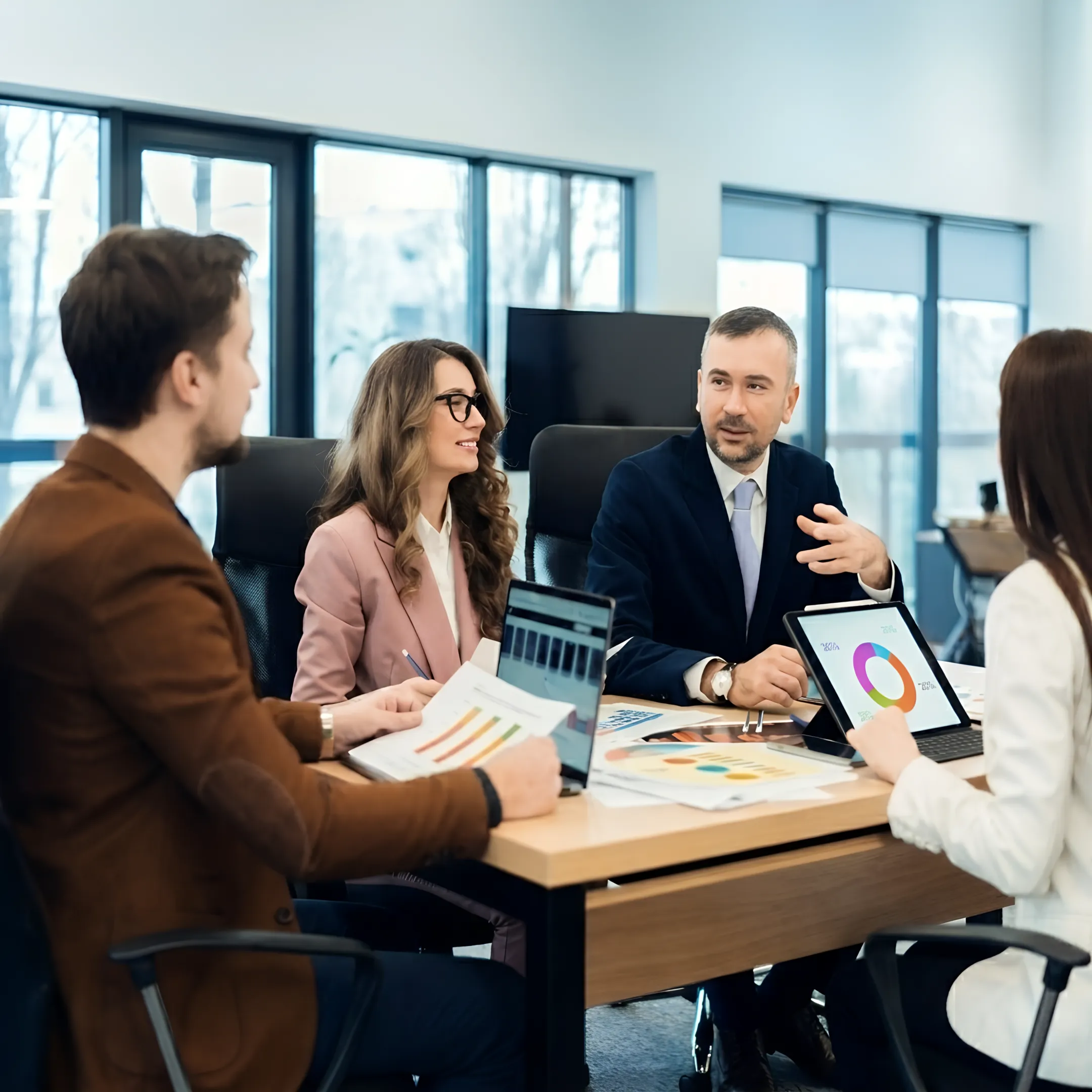 Business owner and accountant reviewing financial reports together