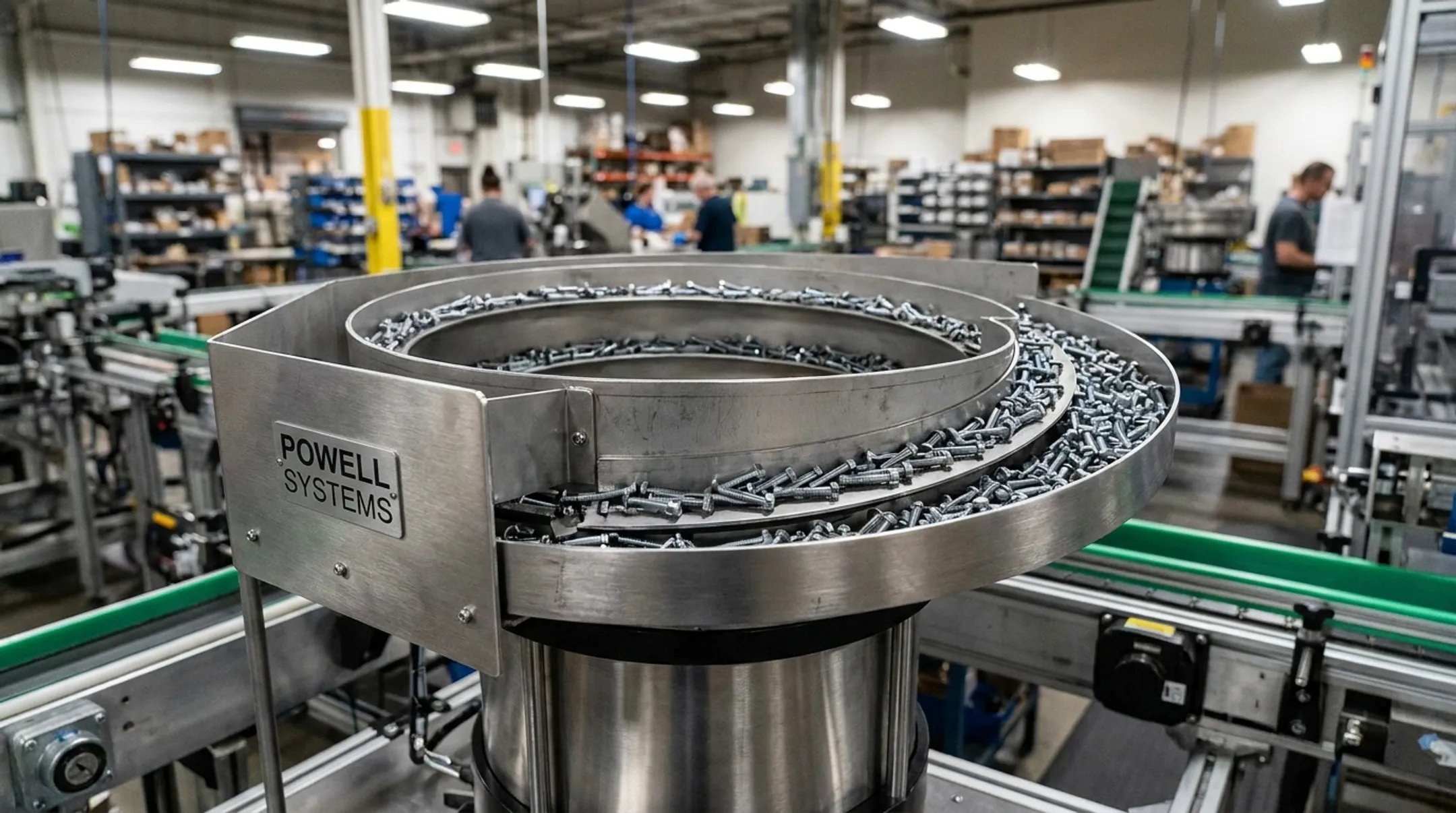 Powell Systems feeder handling interlocking fasteners gently