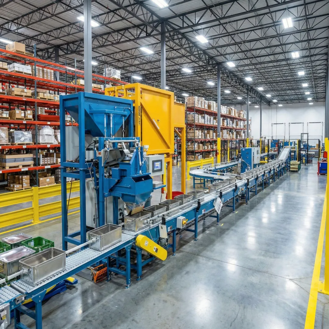 Industrial materials handling equipment in modern manufacturing facility