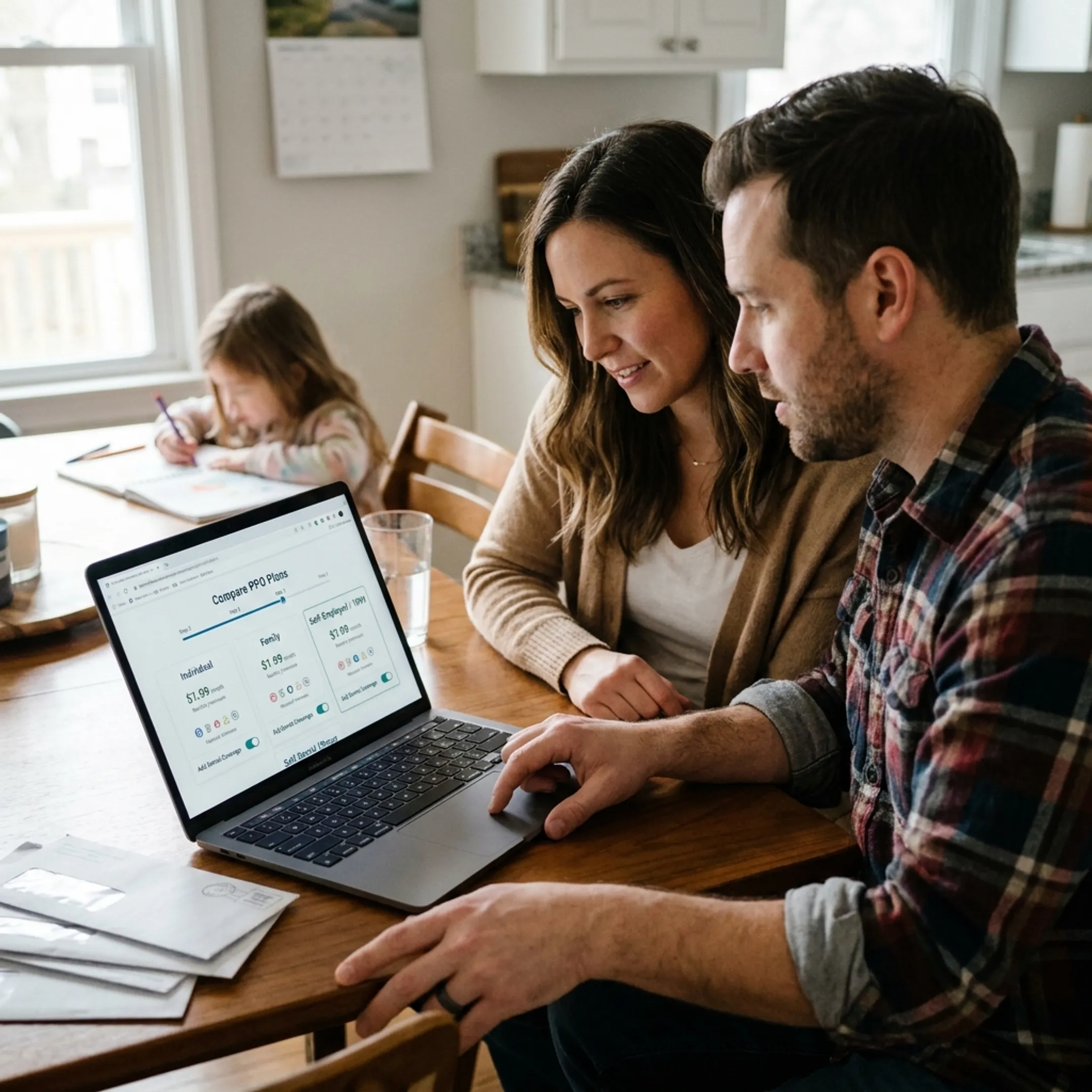 Smiling family reviewing dental care benefits and PPO network coverage