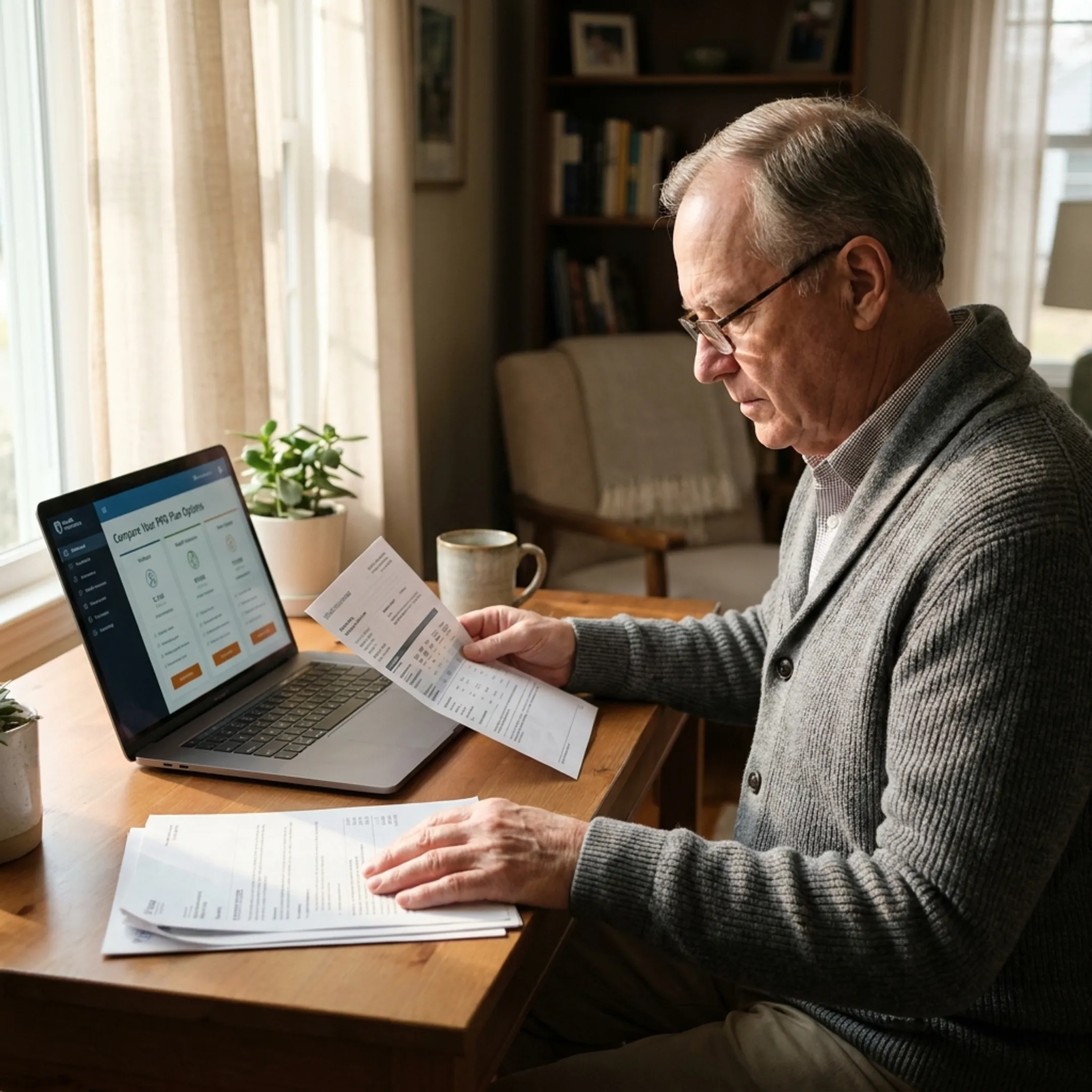 Senior reviewing healthcare and Medicare Advantage PPO plan options in Arizona