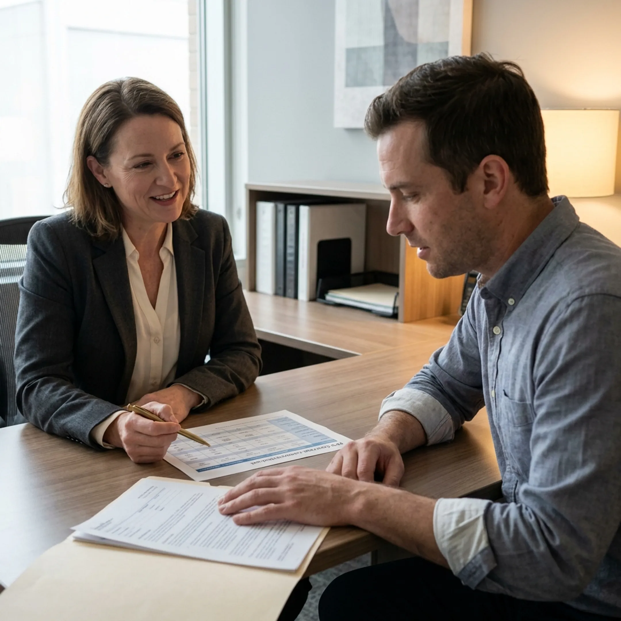 Healthcare professional discussing coverage options with a mature client