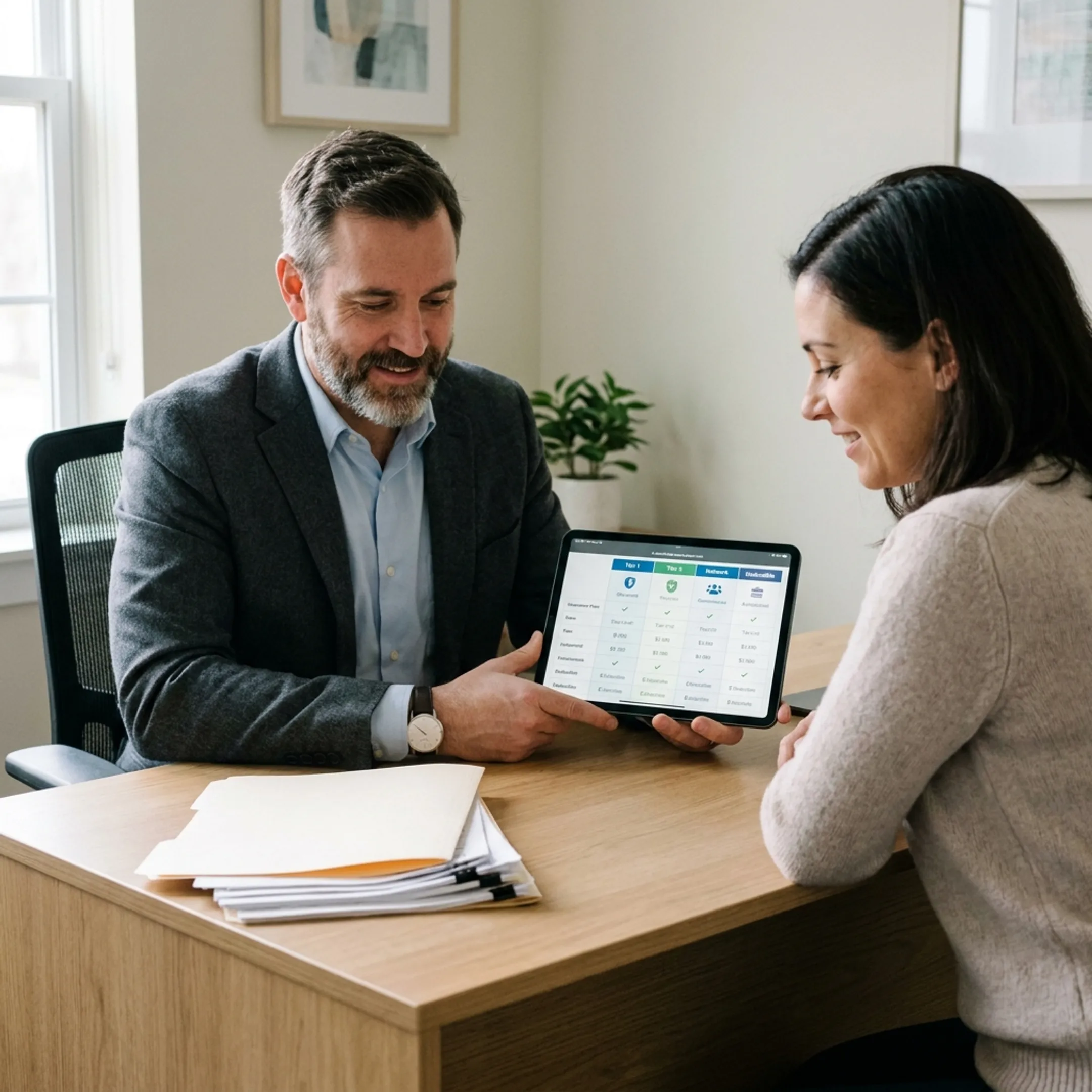 Physician reviewing medical records and patient health history on a digital tablet