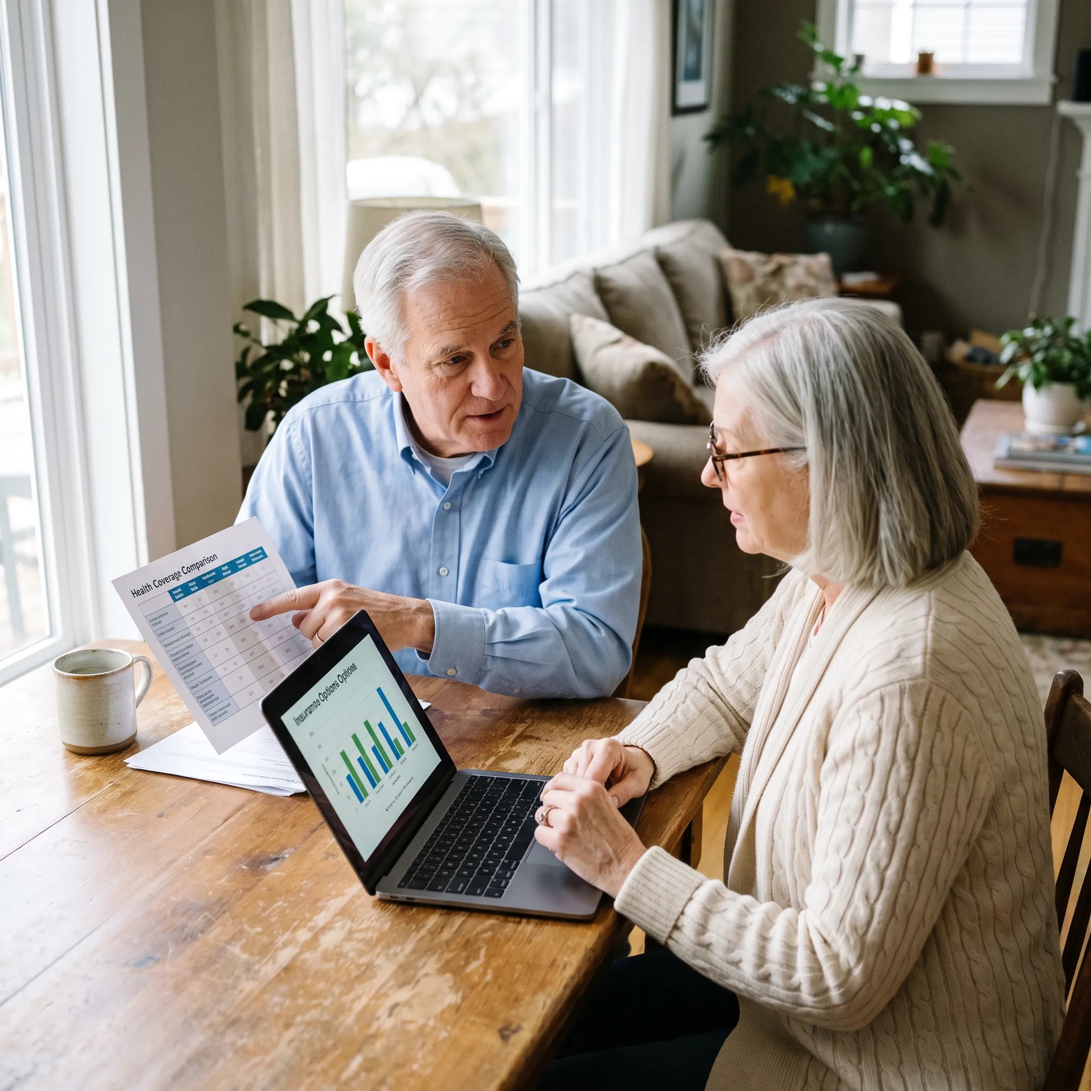 Senior couple reviewing South Dakota Medicare PPO healthcare options with an advisor