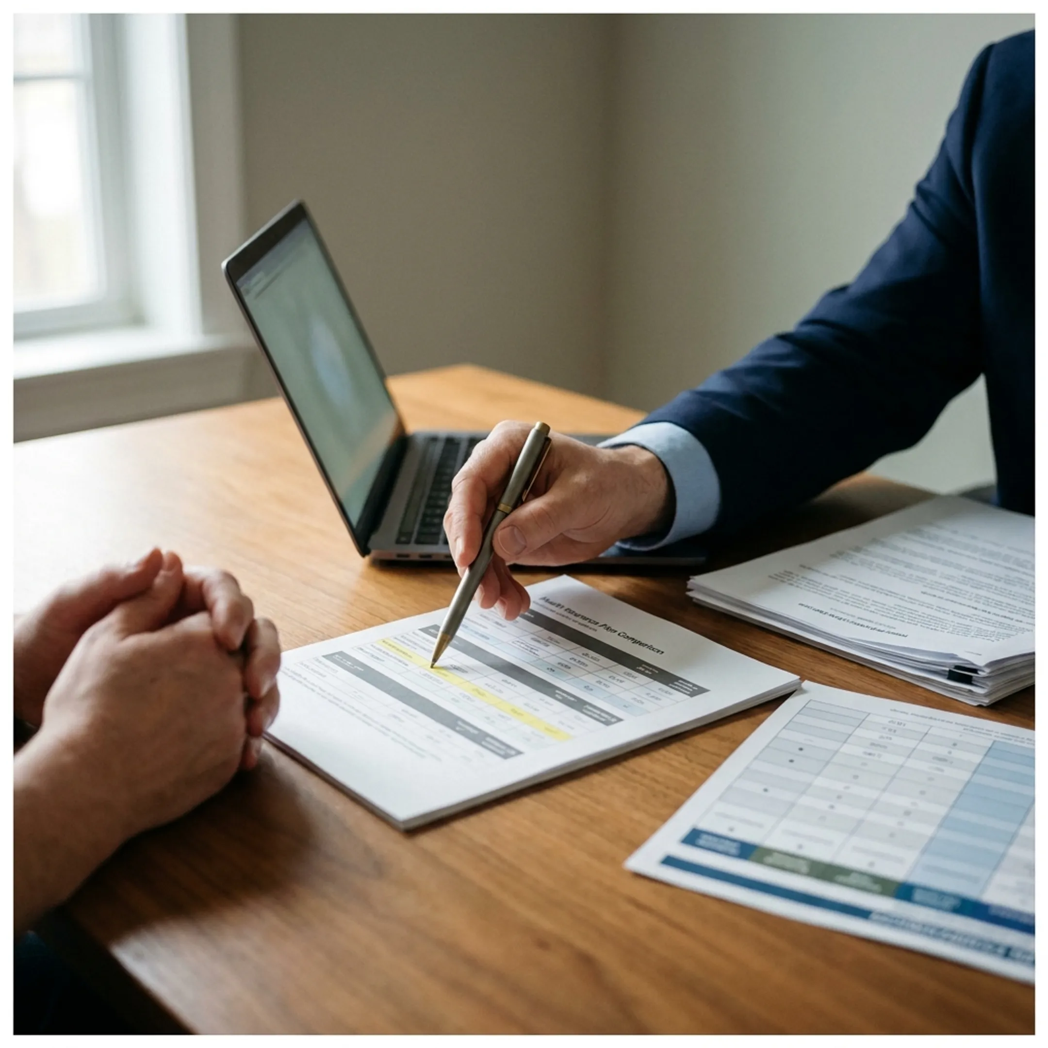 Licensed advisor reviewing health and dental insurance documents with a client